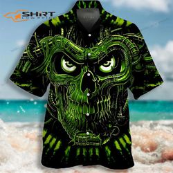 skull green 3d hawaiian shirt