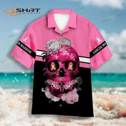 skull flower breast cancer awareness aloha hawaiian shirt for men and women