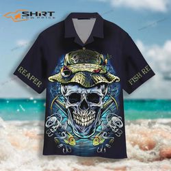 skull fisherman hawaiian shirt for men women