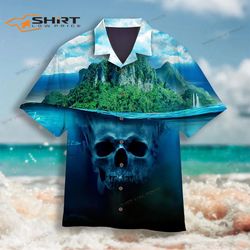 skull deep water blue unique design hawaiian shirt for men women