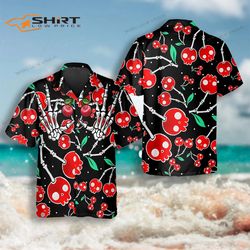 skull cherry black hawaiian shirt