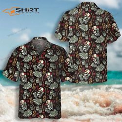 skull and dollars seamless pattern with gold chains hawaiian shirt