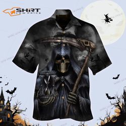 death and the scythe skull hawaiian shirt for men women