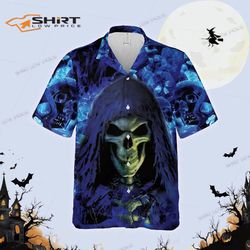 death and blue skulls hawaiian shirt for men women