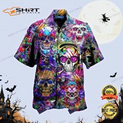 colorful evil skull hawaiian shirt