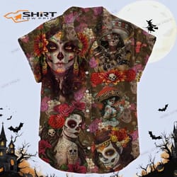 calavera sugar skull lady unisexs all over printed hawaiian shirt