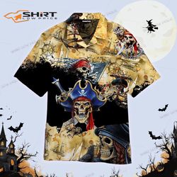 black yellow amazing pirate skull hawaiian shirt for men women