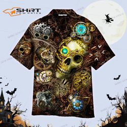 amazing steampunk skull aloha hawaiian shirt for men and women