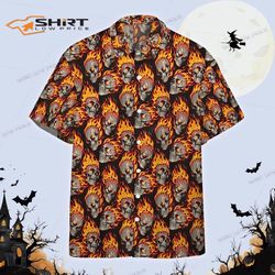 3d hot rod flame with skull custom hawaiian shirt