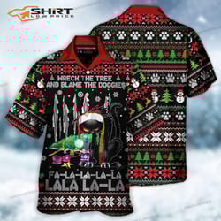 black cat wreck the tree light funny ugly style christmas hawaiian shirt