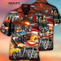 hot rod independence day american flag hawaiian shirt
