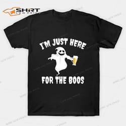 halloween ghost drinking beer im just here for the boos t-shirt