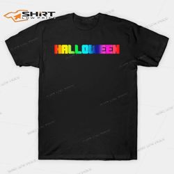 halloween text in rainbow t-shirt