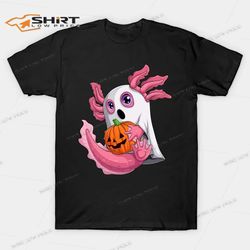 spooky axolotl ghost halloween kawaii t-shirt
