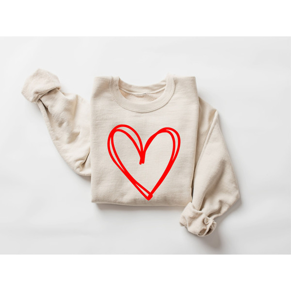 Cute Heart Sweatshirt, Valentine Sweatshirt, Love Sweatshirt, Valentines Day Shirt, Drawn Heart Love Sweatshirt