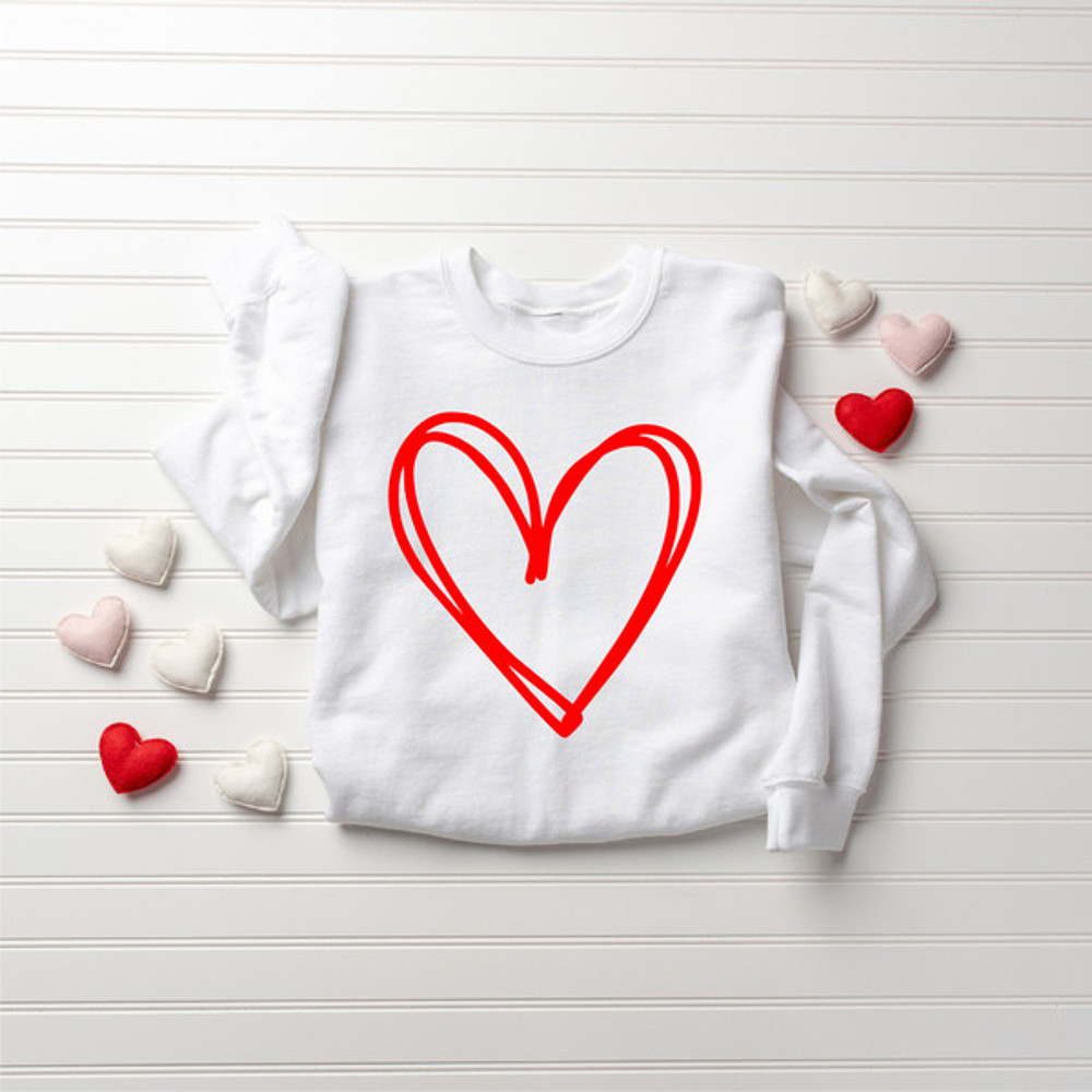 Cute Heart Sweatshirt, Valentine Sweatshirt, Love Sweatshirt, Valentines Day Shirt, Drawn Heart Love Sweatshirt
