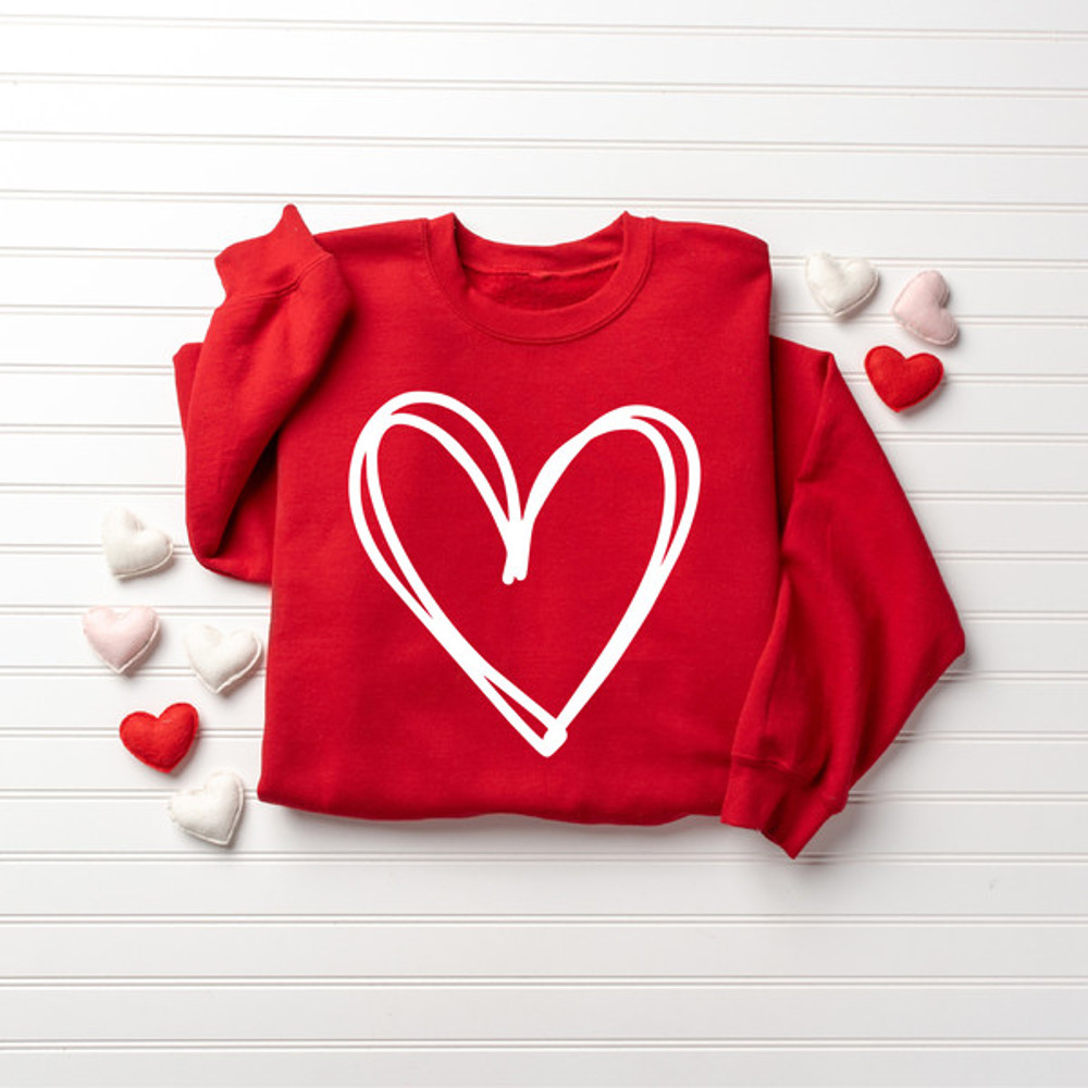 Cute Heart Sweatshirt, Valentine Sweatshirt, Love Sweatshirt, Valentines Day Shirt, Drawn Heart Love Sweatshirt