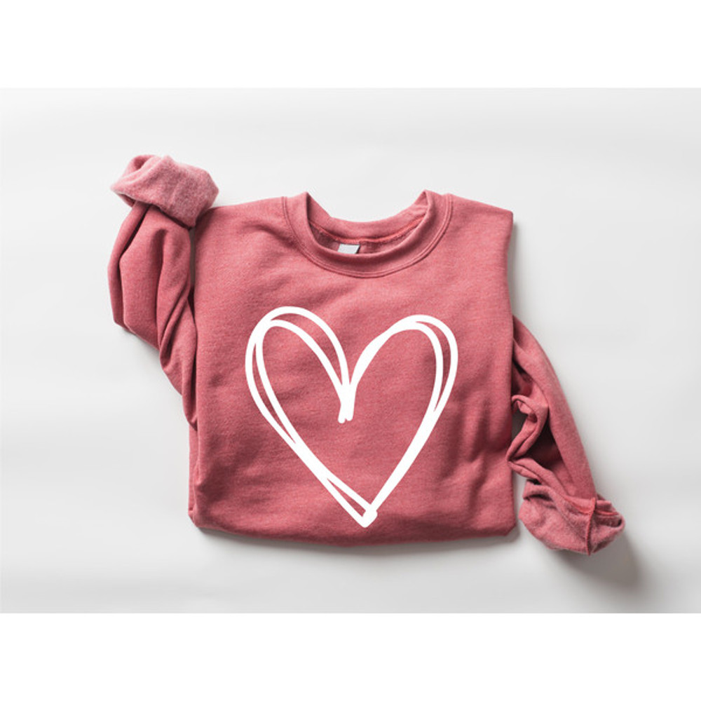 Cute Heart Sweatshirt, Valentine Sweatshirt, Love Sweatshirt, Valentines Day Shirt, Drawn Heart Love Sweatshirt