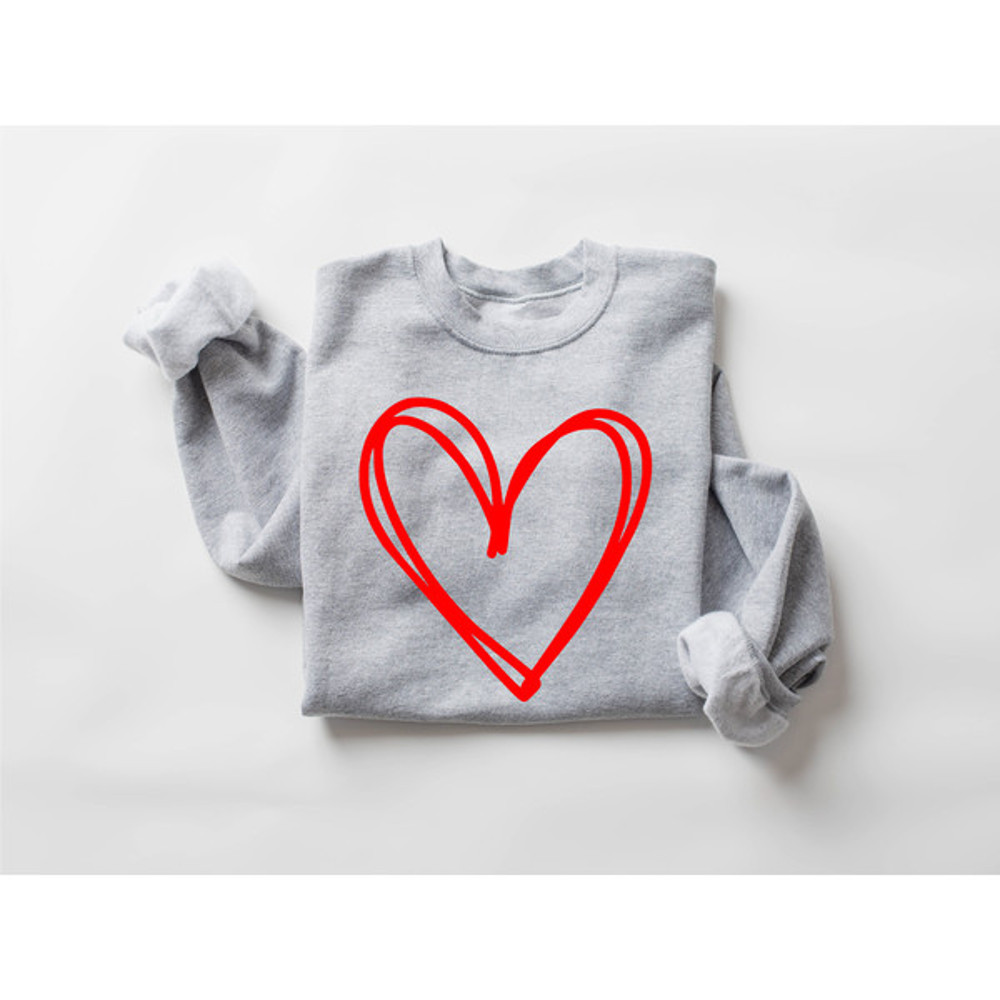 Cute Heart Sweatshirt, Valentine Sweatshirt, Love Sweatshirt, Valentines Day Shirt, Drawn Heart Love Sweatshirt