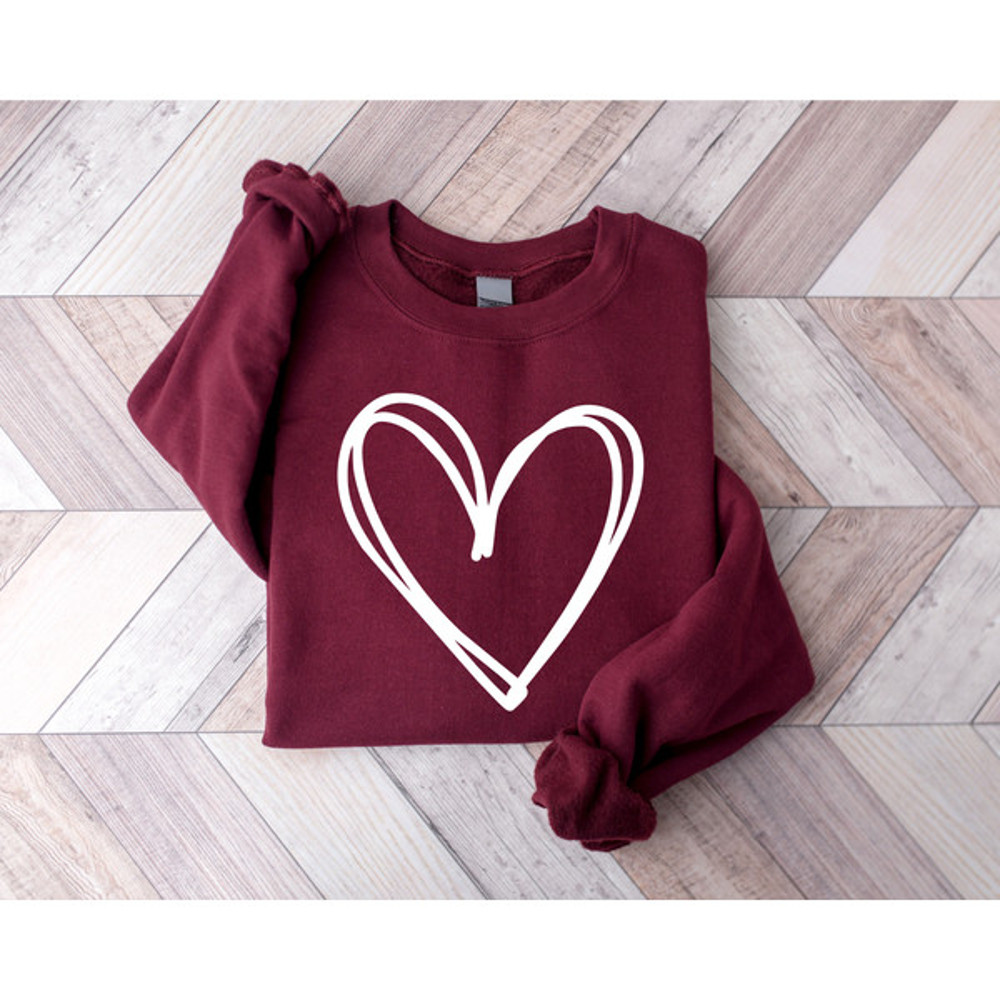 Cute Heart Sweatshirt, Valentine Sweatshirt, Love Sweatshirt, Valentines Day Shirt, Drawn Heart Love Sweatshirt