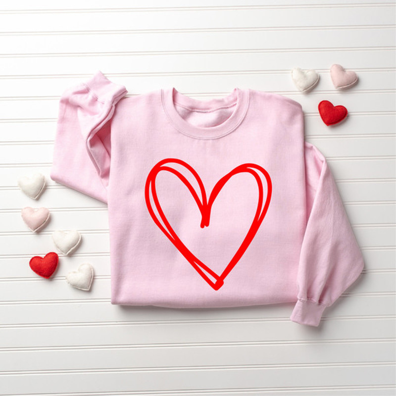 Cute Heart Sweatshirt, Valentine Sweatshirt, Love Sweatshirt, Valentines Day Shirt, Drawn Heart Love Sweatshirt