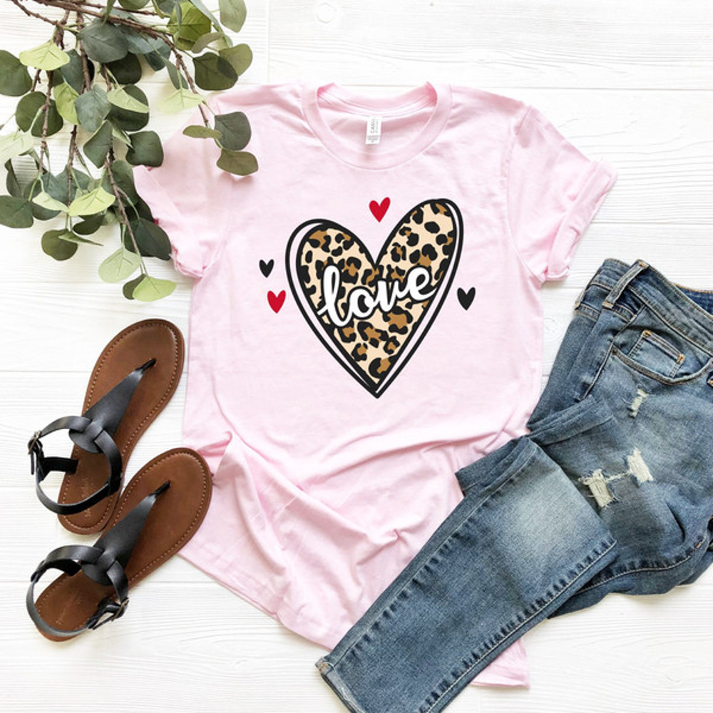 Leopard Love Shirt, Valentines Day Shirt, P laid Heart Shirt, Valentines Day Shirts For Women, Heart Shirt