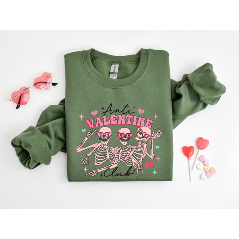 Anti Valentine Club Sweatshirt, Funny Skeleton Shirt, Single Valentine T-shirt, Funny Valentines Day shirt
