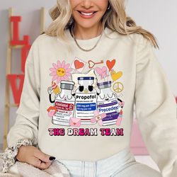 valentine dream team sweatshirt, valentine icu nurse shirt, icu nurse, anesthesiologist, crna