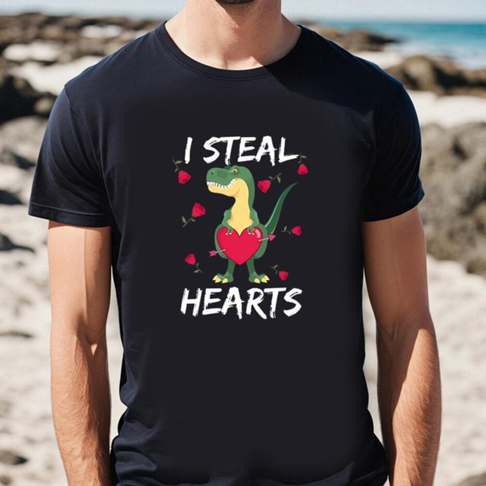 I Steal Hearts Valentines Day T-Rex T-Shirt