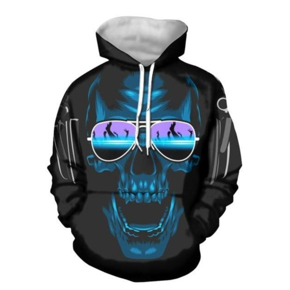 Blue 3D Skull Hoodie 3D, Personalized All Over Print Hoodie 3D