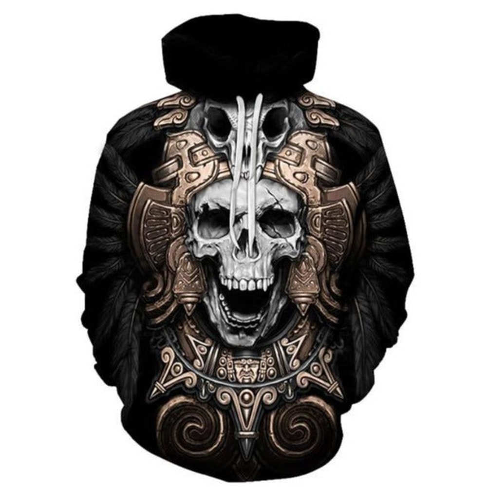 Royal Aztec Skull Hoodie 3D, Personalized All Over Print Hoodie 3D