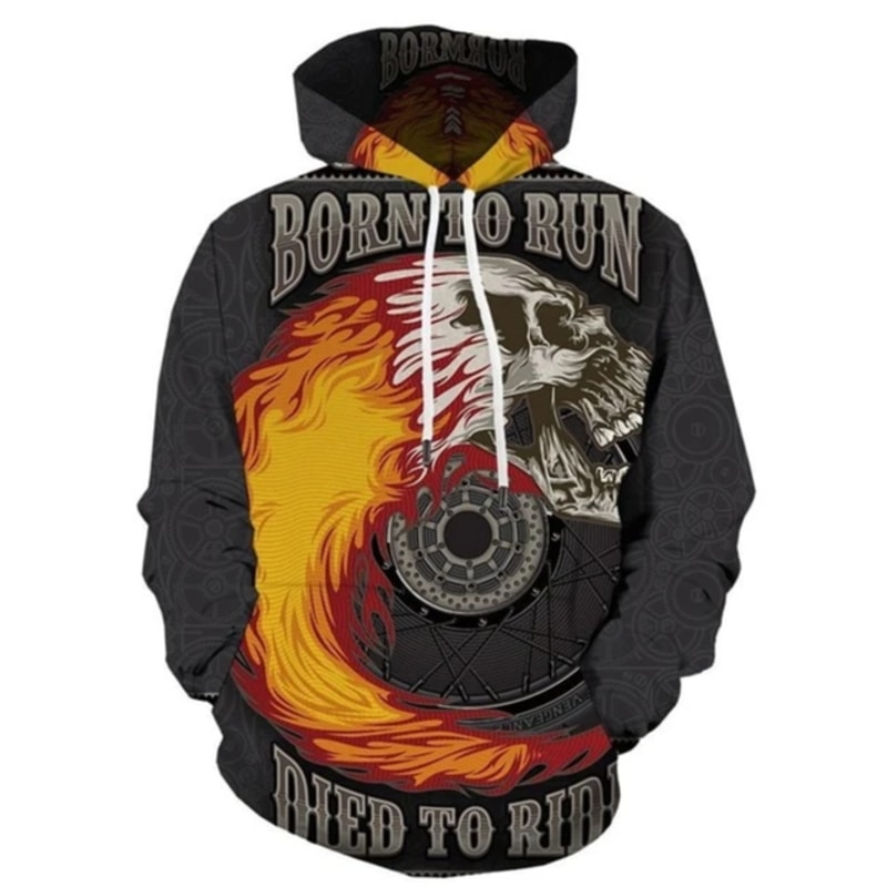 Born To Run Skull Hoodie 3D, Personalized All Over Print Hoodie 3D