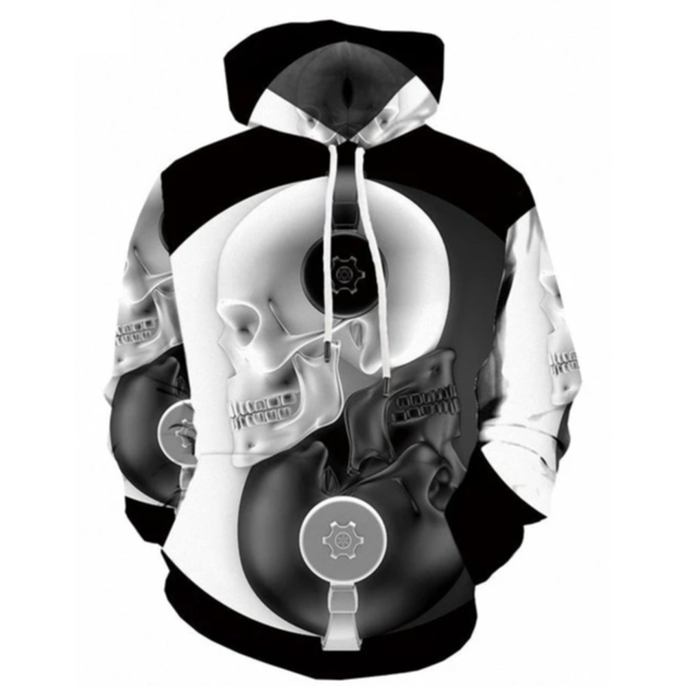 Cool B&W Skull Hoodie 3D, Personalized All Over Print Hoodie 3D
