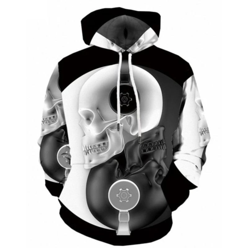 Cool B&W Skull Hoodie 3D, Personalized All Over Print Hoodie 3D