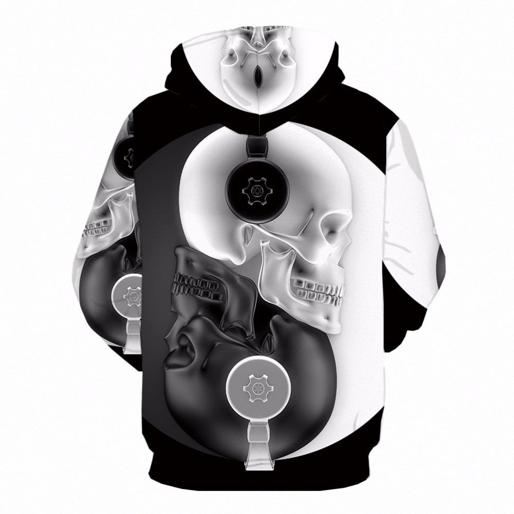 Cool B&W Skull Hoodie 3D, Personalized All Over Print Hoodie 3D