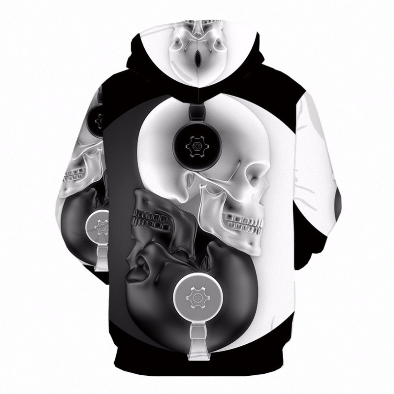 Cool B&W Skull Hoodie 3D, Personalized All Over Print Hoodie 3D