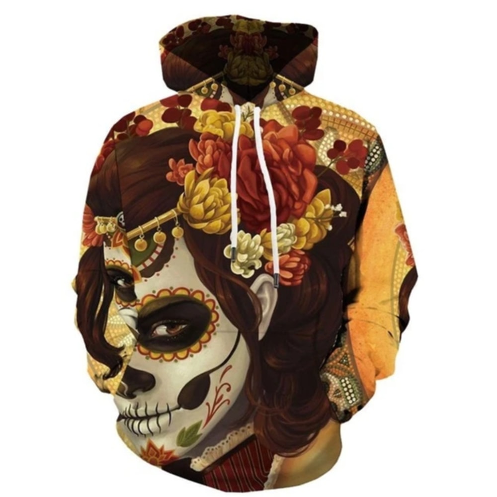Day Of The Dead Skull Hoodie 3D, Personalized All Over Print Hoodie 3D