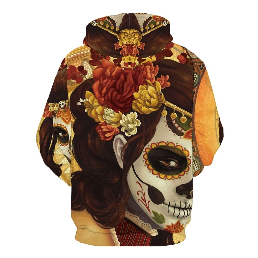 Day Of The Dead Skull Hoodie 3D, Personalized All Over Print Hoodie 3D