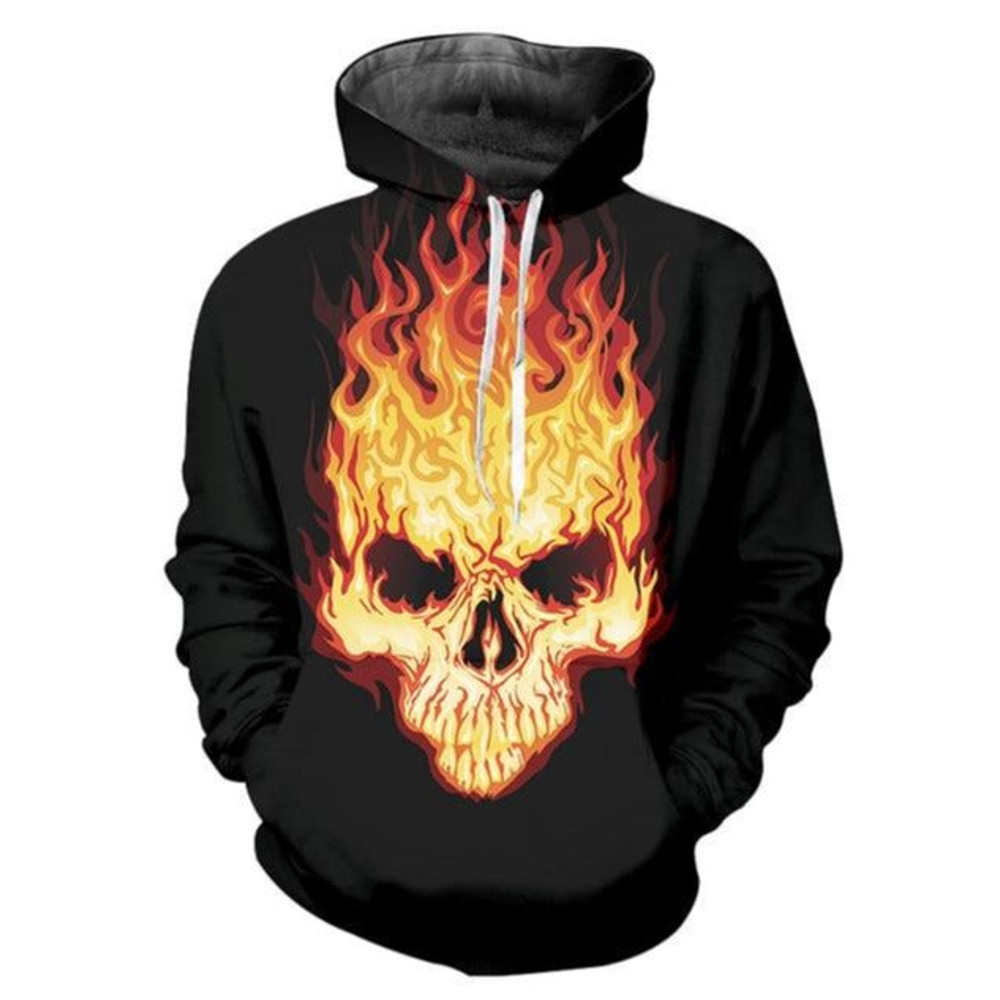 Flaming Skull Hoodie 3D, Personalized All Over Print Hoodie 3D