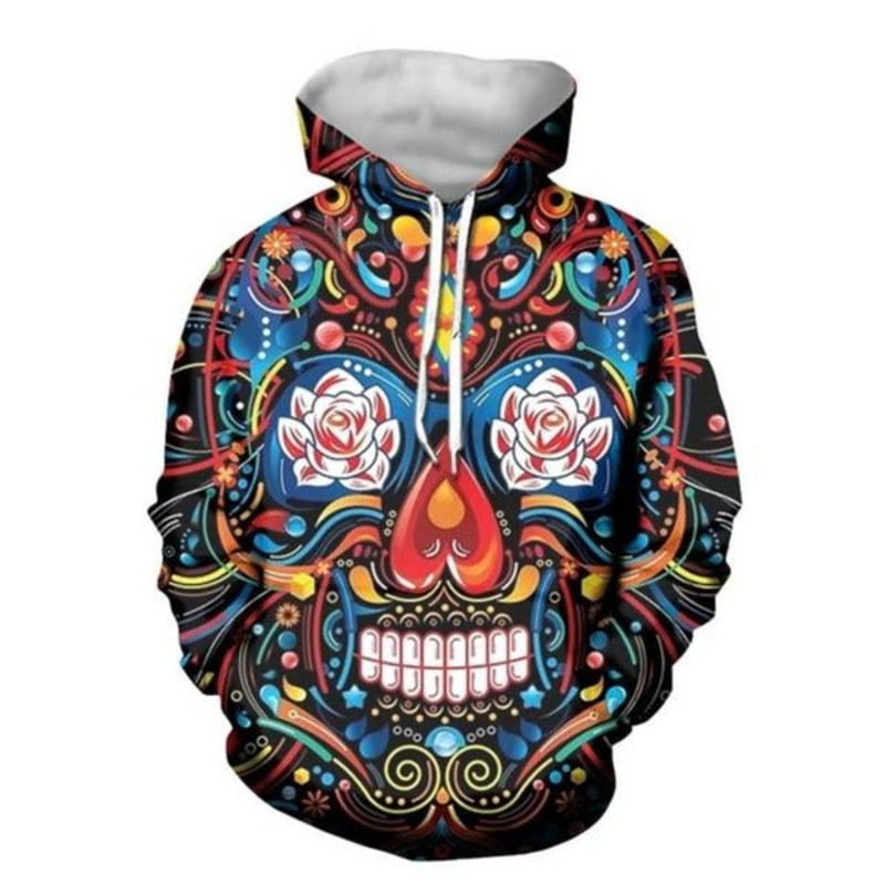 Colorful Sugar Skull Hoodie 3D, Personalized All Over Print Hoodie 3D