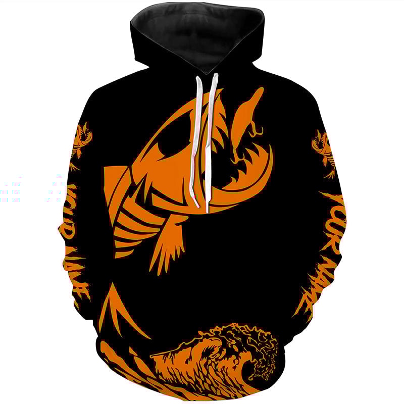 Fish Skeleton Reaper Orange Black Hoodie 3D, Personalized All Over Print Hoodie 3D