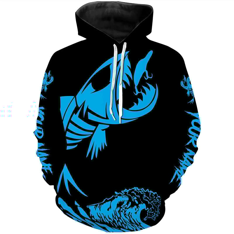 Fish Skeleton Reaper Blue Black Hoodie 3D, Personalized All Over Print Hoodie 3D