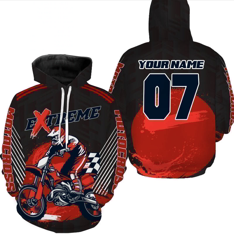 Red Dirt Bike Adult UV Motocross Extreme Off-Road Motorcycle Hoodie 3D, Personalized All Over Print Hoodie 3D