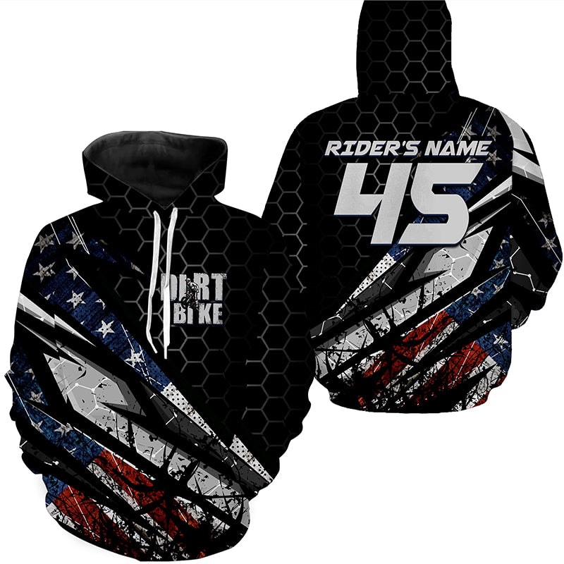 Adult Dirt Bike UV USA Motocross Off-Road Motorcycle Patriotic Hoodie 3D, Personalized All Over Print Hoodie 3D