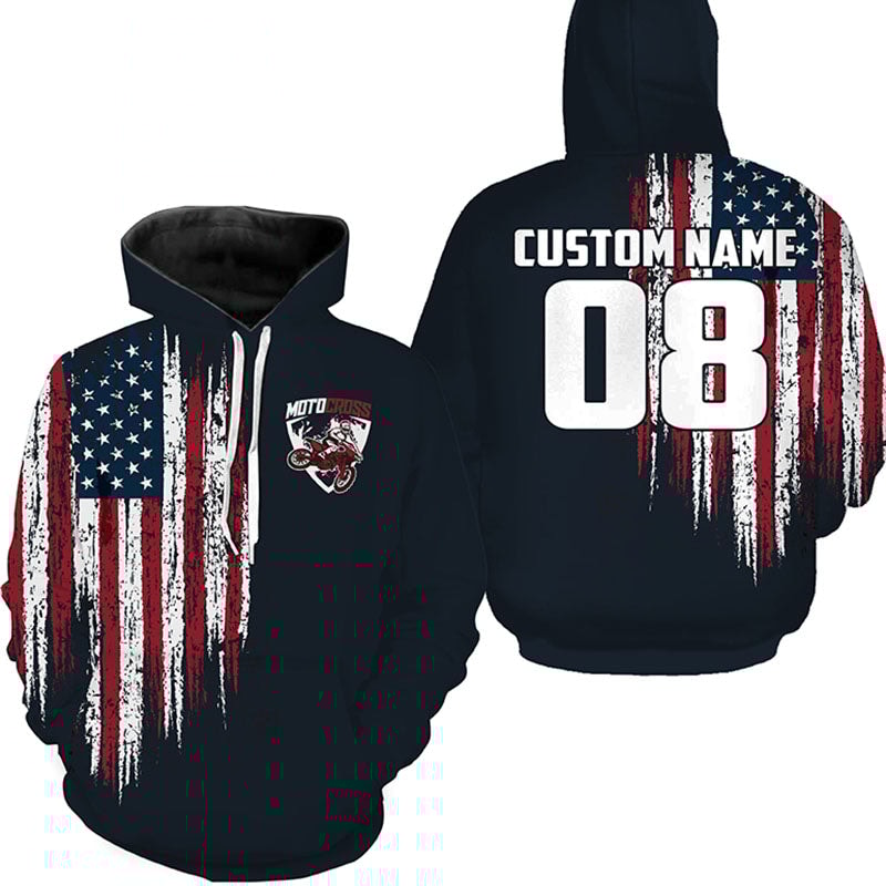 USA Motocross Adult UV Dirt Bike Off-Road Motorcycle Patriotic Hoodie 3D, Personalized All Over Print Hoodie 3D