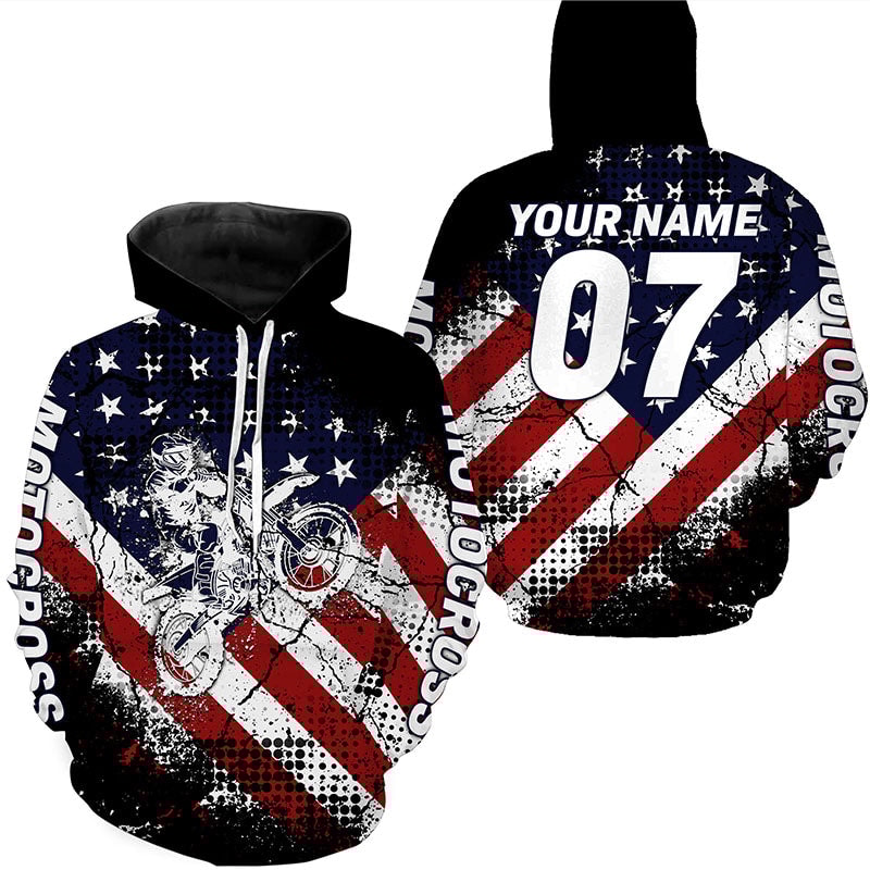 USA Flag Dirt Bike UV Motocross Motorcycle Racing Patriotic Hoodie 3D, Personalized All Over Print Hoodie 3D