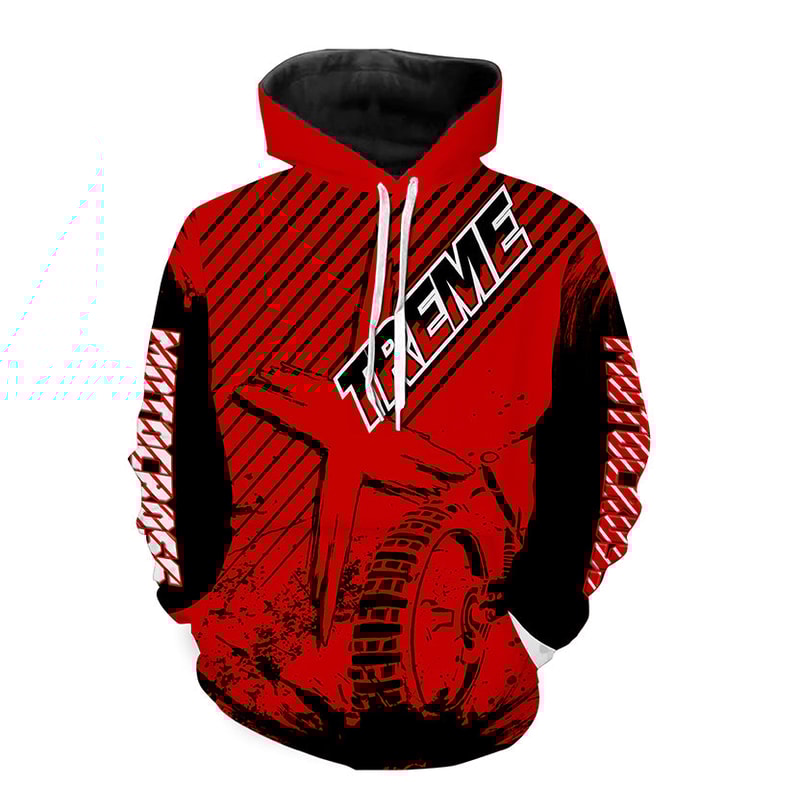 Red Motocross UV Adult Dirt Bike Off-Road Motorcycle Hoodie 3D, Personalized All Over Print Hoodie 3D