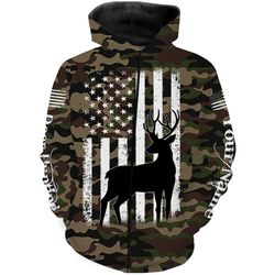 deer hunting america flag camo hoodie 3d, personalized all over print hoodie 3d