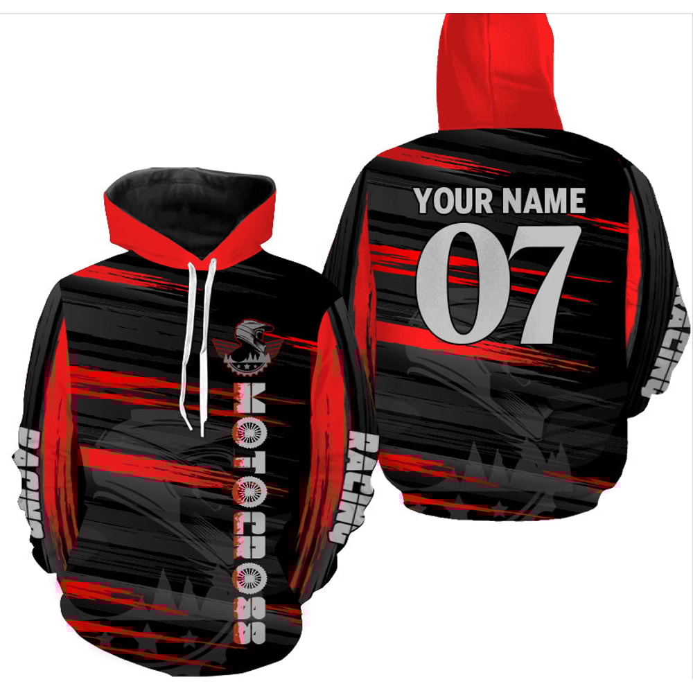 Red Motocross For Biker Off-Road Motorcycle Hoodie 3D, Personalized All Over Print Hoodie 3D