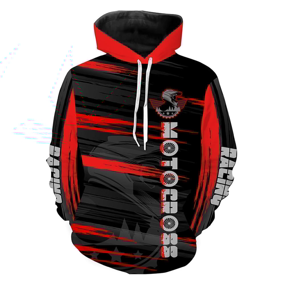 Red Motocross For Biker Off-Road Motorcycle Hoodie 3D, Personalized All Over Print Hoodie 3D